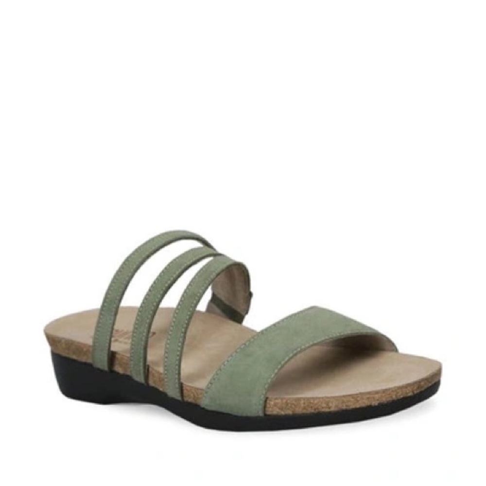 Munro Camila Slide Sandal in Green Nubuck Leather Upper size 9 WW NWOB